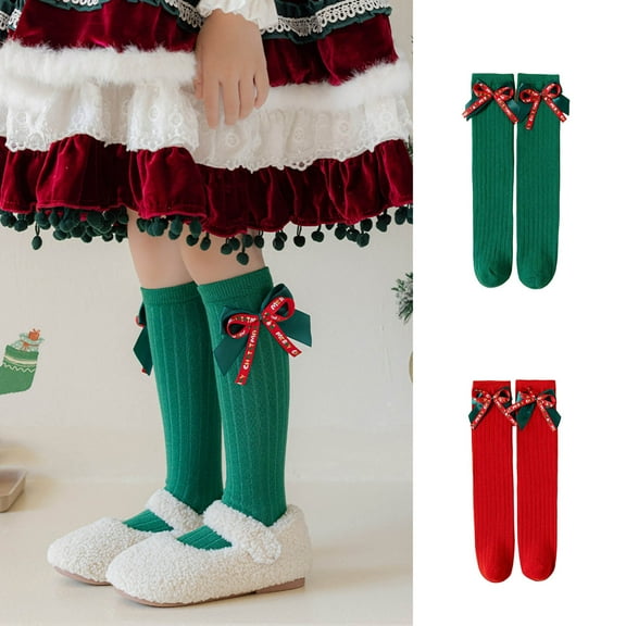 NAISIBABY Girls Knee High Socks, Stretchy Non Slip Cotton Breathable Funny Cute Christmas Sockings Green Free Size