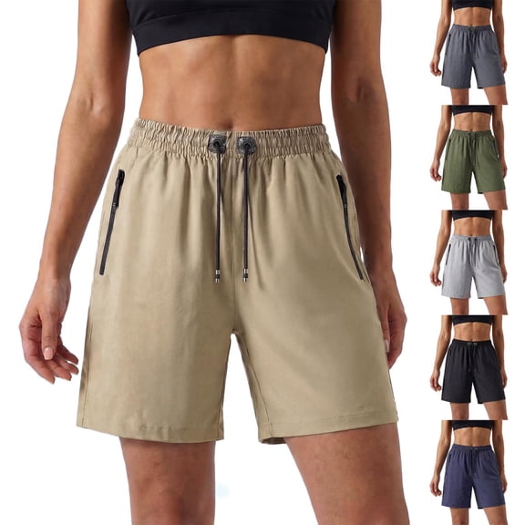 Only Moment Women's Summer Shorts Polyester Ice Silk with Pockets High Waisted Stretch Knee Length Shorts for Women Summer Walking Basketball Shorts Women Grey,L