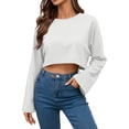 thumbnail image 4 of OGLCCG Cropped Sweatshirts for Women Oversized Crewneck Long Sleeve Drop Shoulder Tops Summer Lightweight Loose Fit Shirts for Women,L,White, 4 of 8