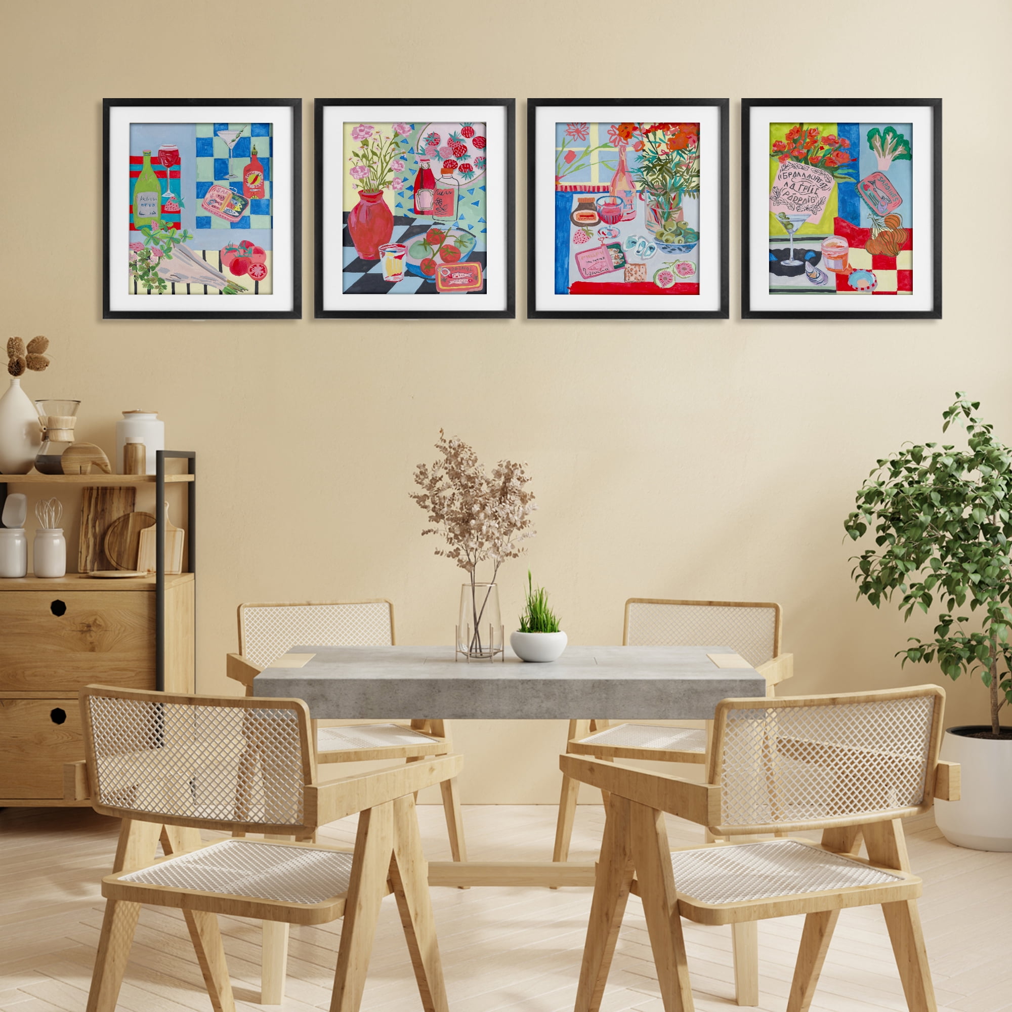 Stupell Industries Kitchen Secrets Still Lifes 4 Piece Black Framed Print Under Glass Set, design by Melissa Wang