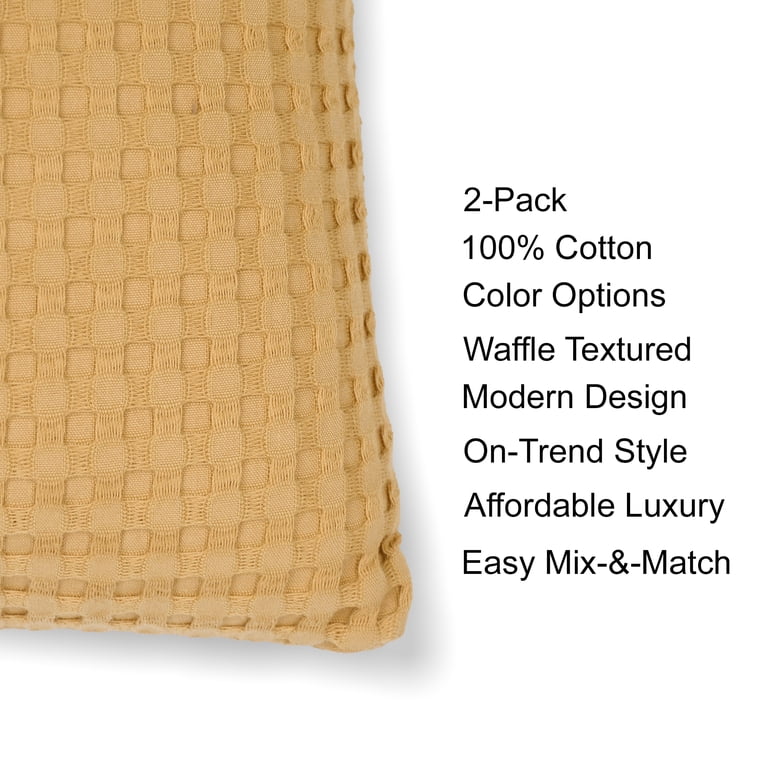 Waffle Knit Decorative Throw Pillow, 18 x 18 Inches, Yellow, 2-Pack photo 4