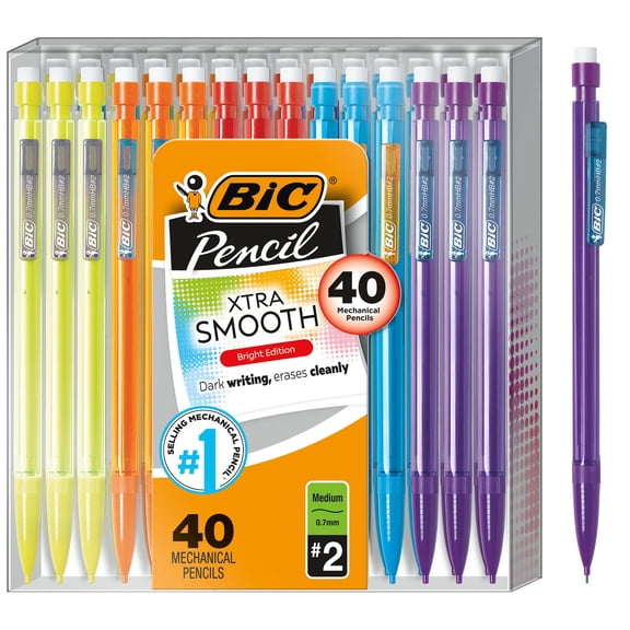 BIC Xtra Smooth Bright Mechanical Pencils, No. 2, High School Supplies, 0.7 mm, 40-Count