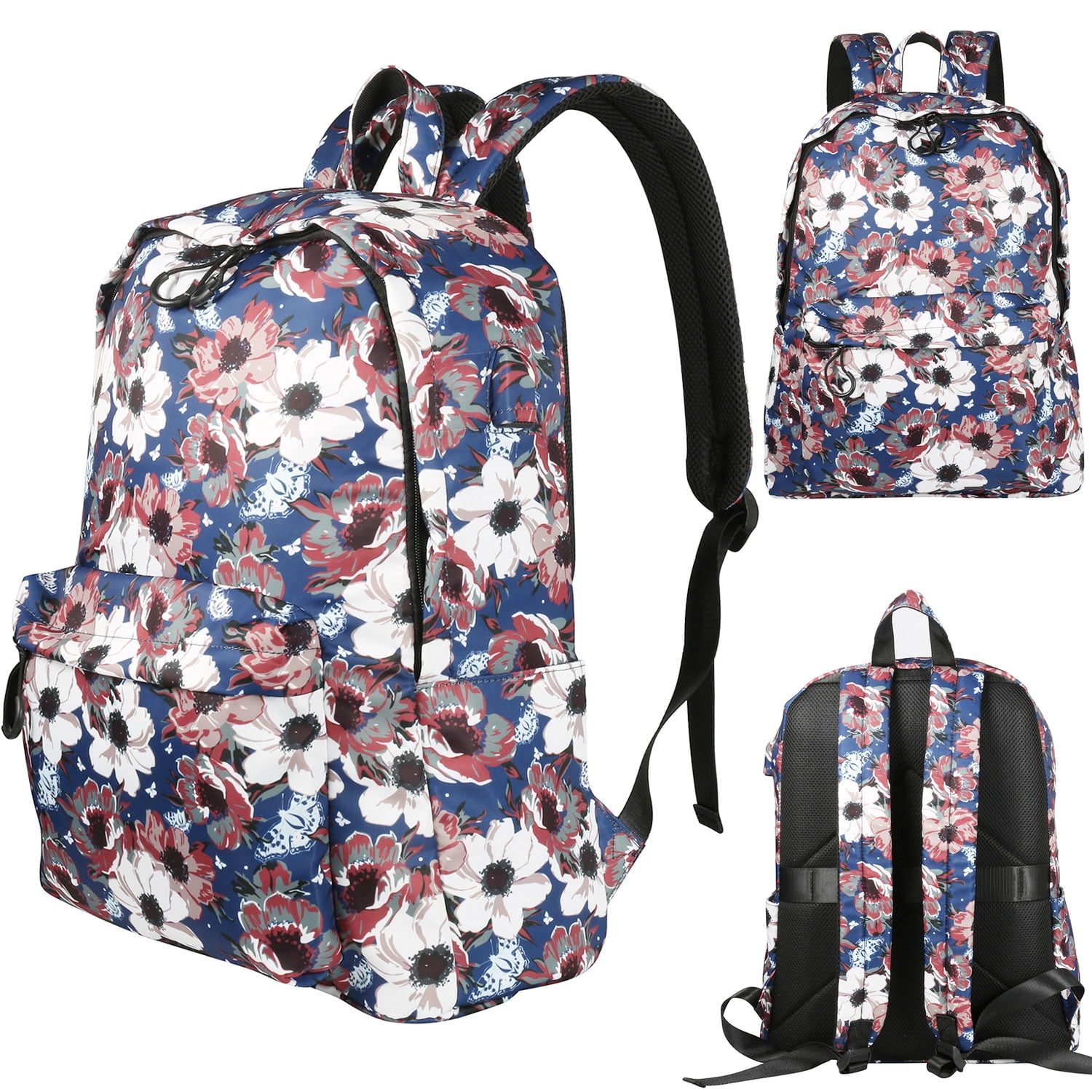 Floral Laptop Backpack 15.6 Inch for Women with USB Charging Port, Travel Work College School Bookbag Computer Bag for MacBook Notebook Surface Laptop Bag