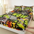 thumbnail image 3 of Feelyou Boys Street Graffiti Queen Sheet Sets, Watercolor Art Bed Set, 4 Pieces, 3 of 7