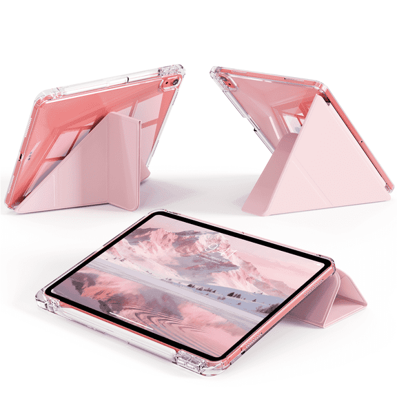 ZKTUYU Case for iPad A16 11th Generation 11 inch 2025, iPad 10th Generation 10.9 Inch 2022, Clear back Shockproof Shell Cover with Pencil Holder, Support Multi Angle stand, Auto Wake/Sleep, Pink