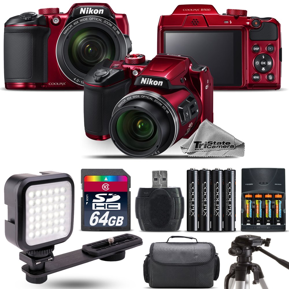 Nikon COOLPIX B500 RED Camera 40x Optical Zoom + LED + Case 64GB Kit