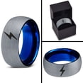 thumbnail image 4 of Tungsten Flash Thunder Lightning Bolt Band Ring 8mm Men Women Comfort Fit Blue Dome Brushed Gray Polished, 4 of 4