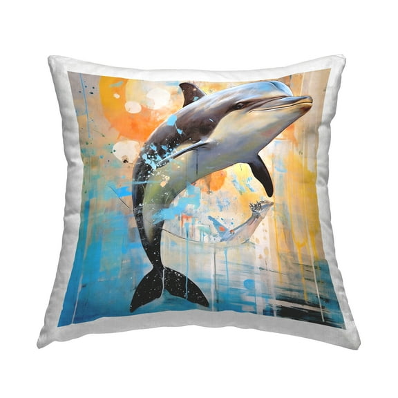 Stupell Industries Abstract Splatter Dolphin Decorative Printed Throw Pillow, 18 x 18