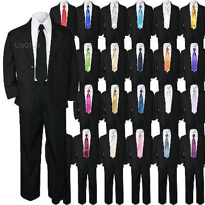 

5pc Boys Toddler Kids Formal Wedding Tuxedo Suits Sets EXTRA Color Necktie S-7