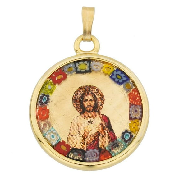 GlassOfVenice Murano Glass Jesus Millefiori Pendant