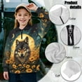 thumbnail image 6 of Uorisanigo Kids Girls Sweatshirt Comfortable Long Sleeve Pullover Top Oversized Full Moon Wolf Floral Quarter Zipper Cropped Sweatshirt Fall Trendy Outerwear Kids Half Zip Up Hoodies, 6 of 7