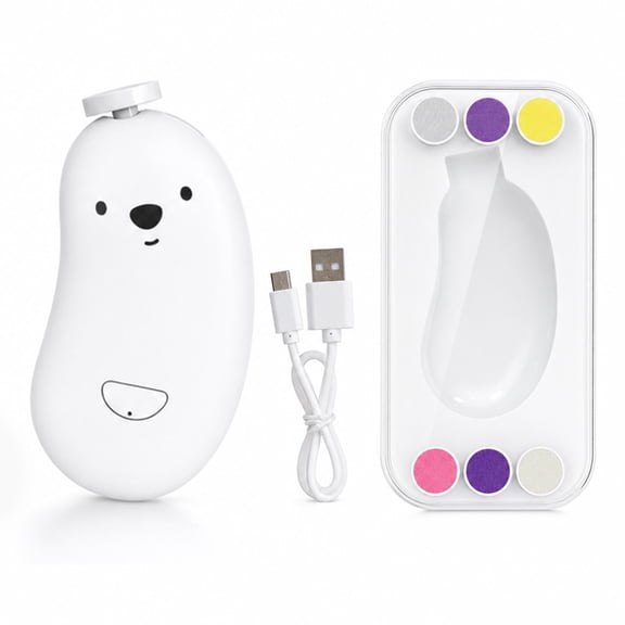 1 Pcs Baby Nail File Electric, Rechargeable Nail Trimmer with 6 Grinding Heads, Gentle Baby Nail Clippers Grooming Kit for Infant Toddler Adults, White