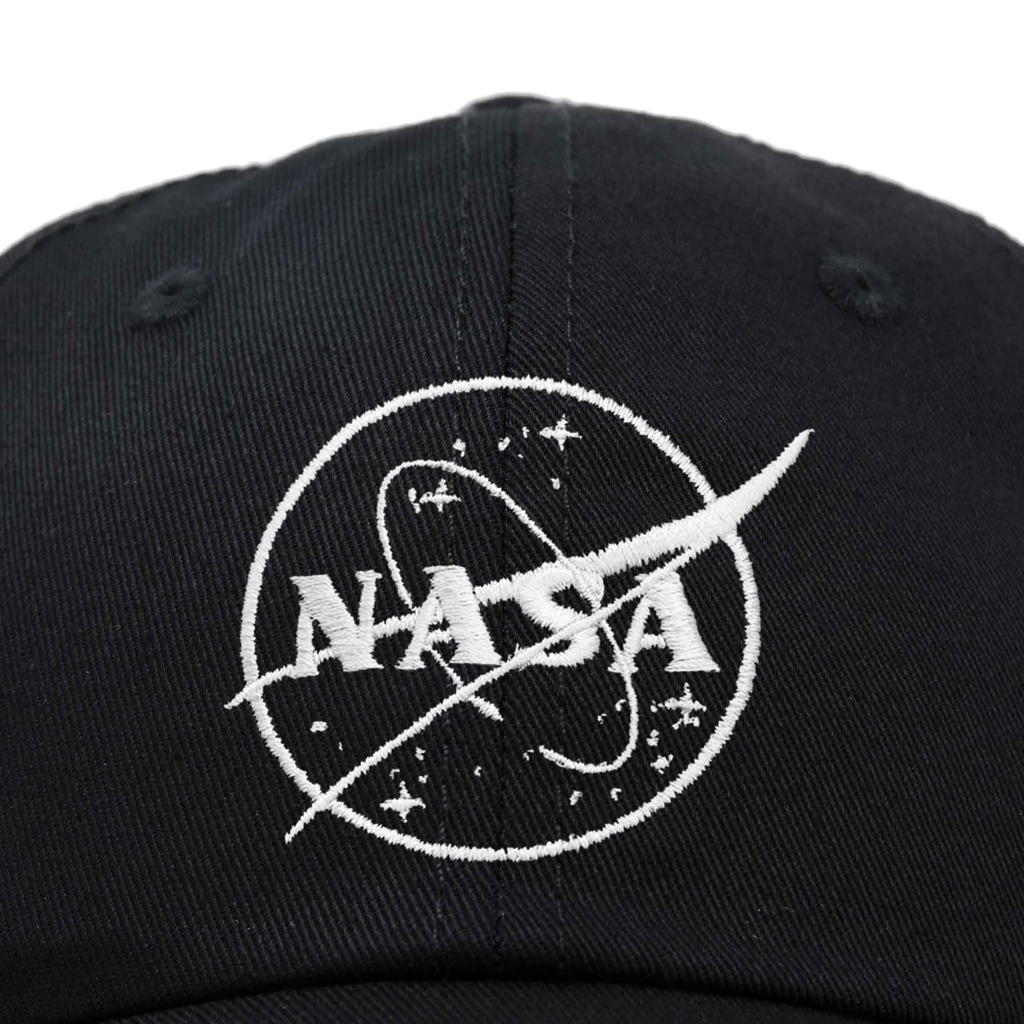 Dalix NASA White Meatball Embroidered Mens Womens Cotton Dad Hat Baseball Cap Adjustable in Black