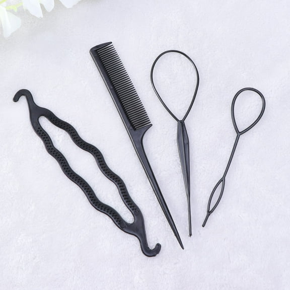 EXHUMKY 4Pcs Black Braid Ponytail Maker Lightweight Hair Styling Kit for Quick Fashionable Looks