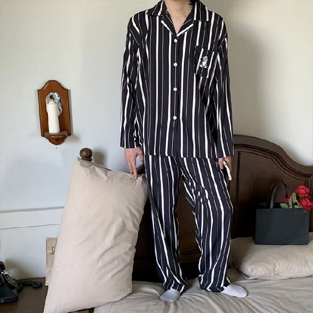 CAIYIER-Conjunto de pijamas para parejas, ropa de dormir con estampado de perro, a rayas, para amantes de las mujeres y los hombres, ropa de dormir de invierno, ropa de dormir Coreana de Navidad