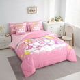 thumbnail image 4 of Feelyou Dreamy Unicorn Child Twin Bedding Sets 7-Piece, Cartoon Stars Rainbow Bedding Comforter Set, Girly Pink Animal Reversible Sheet Sets, Lightweight Room Decor, 4 of 8