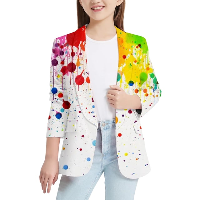 TIEVOSA Veste de Costume Personnalisée Imprimée à l'Encre Colorée pour Garçons et Filles de 6-7 Ans (Jaune)