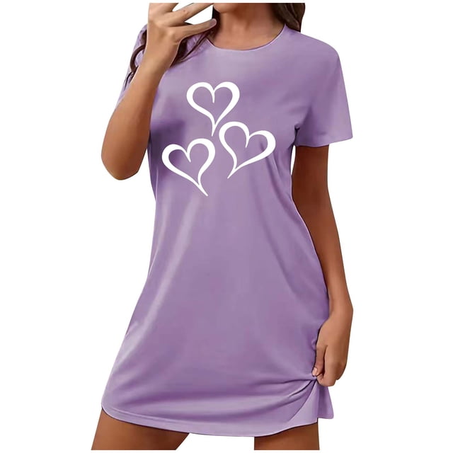Pyjama Grande Taille pour Femmes, Chemise de Nuit à Manches Courtes avec Imprimé Poitrine, Robe Décontractée pour la Maison, Chemise de Nuit Surdimensionnée et Confortable pour Temps Chaud