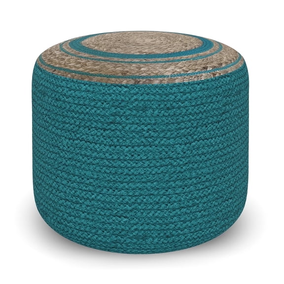 Simpli Home Serena Contemporary Round Braided Pouf in Dove Gray Cotton