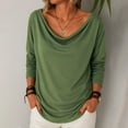 thumbnail image 5 of Drape Neck Tops for Women, Yigetop Ladies' Fashionable Casual Loose Solid Color Pile Collar Pullover Long Sleeved T Shirt Top Womens Cowl Neck Tops Green 2XL, 5 of 9