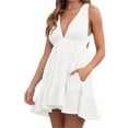 thumbnail image 2 of Sleeveless Solid Deep V-Neck Sexy Backless Mini Dress, 2 of 5