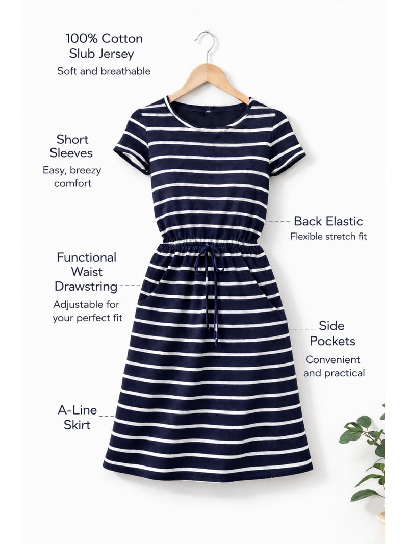 Ellos Plus Size 100% Cotton Cinched-Waist Drawstring Midi Dress Ellos Plus Size 100% Cotton Cinched-Waist Drawstring Midi Dress
