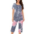 thumbnail image 4 of Tnhcen 2 Piece Summer Capri Women's Pajama Set Ladies Short Sleeve Shirt Capri Pants Pjs Sets Home Clothes S-3XL, 4 of 6