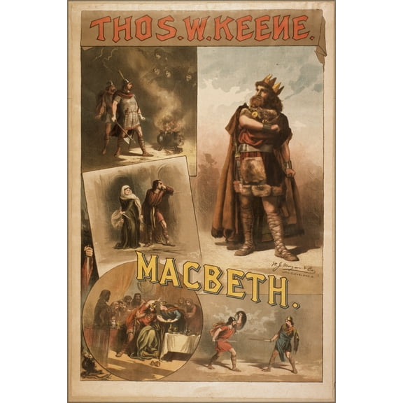 24"x36" Gallery Poster, Thomas Keene in Macbeth 1884 unrestored