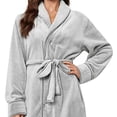 thumbnail image 4 of successthop Bath Robes for Women Plus Size with Pockets Long Sleeves Homewear Belted Sleepwear Fall Loungewear Gray XL, 4 of 5