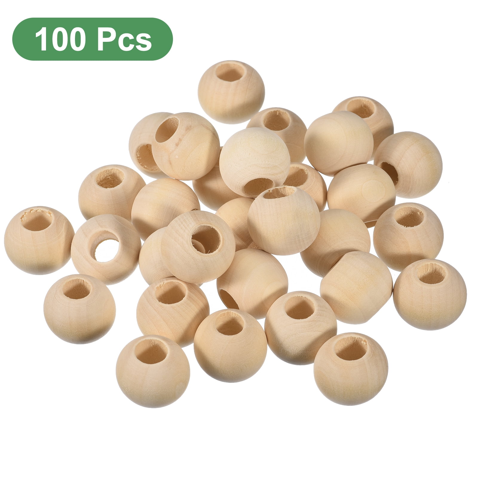 100Pack 30mm Natural Wood Spacer Beads, 15mm Large Hole Unfinished Round Wooden Beads