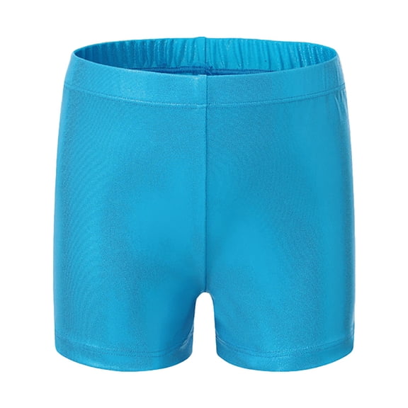CPNG Girls Metallic Shorts Sparkly Shiny Hot Shorts Dance Athletic Shorts Elastic High Waist Yoga Gymnastic Shorts(Sky Blue,3-4 Years)