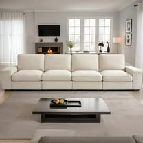 128" 4-Seater Modern Modular Sofa,Sectional Chenille Couch Oversized with USB/Type-C Charge Port, Seat Storage,Wide Armrests and Side Pocket for Living Room, Easy to Install, Beige