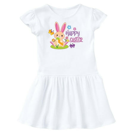 

Inktastic Happy Easter with Cute Bunny and Butterflies Gift Toddler Girl Dress