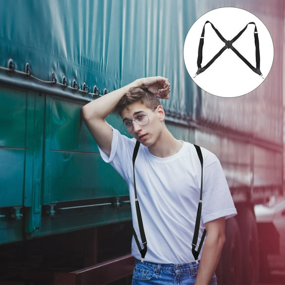 STRANDCHIC Adjustable Men's Suspenders Black Trouser Straps Set of 1 Elastic Braces for Formal and Casual Wear