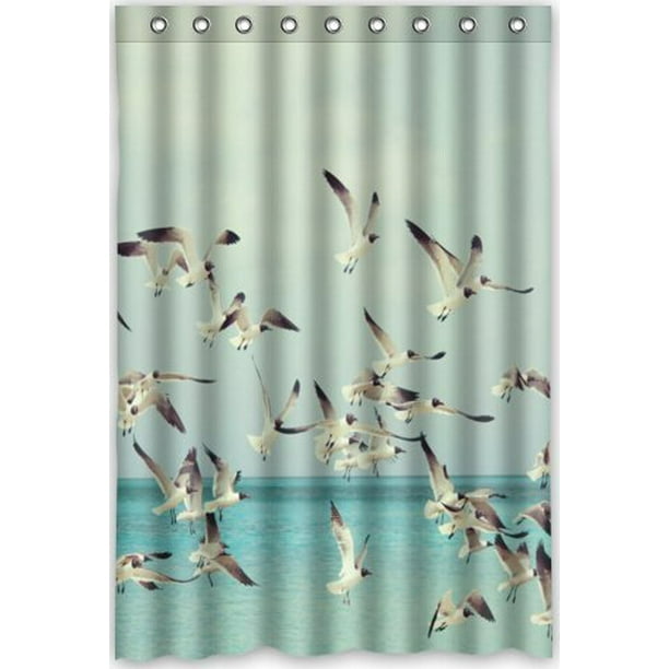 HelloDecor Seagulls Birds Shore Animals Shower Curtain Polyester Fabric