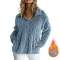 thumbnail image 2 of Xdegoge Sherpa Sweater Women Fleece Pullover Sweatshirts Quarter Button Collared Shirts Warm Long Sleeeve Tops, 2 of 10