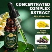 Mullein Drops for Lungs - Vegan Mullein Leaf Extract Liquid Tincture, Support for Respiratory, Immune, Digestive System, Natural Herbal Supplement, Non-GMO, 2 fl oz