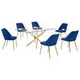 thumbnail image 1 of Rectangle 60" x 38" 7pc Clear Glass Dining Set with Navy Blue Chairs, 1 of 7