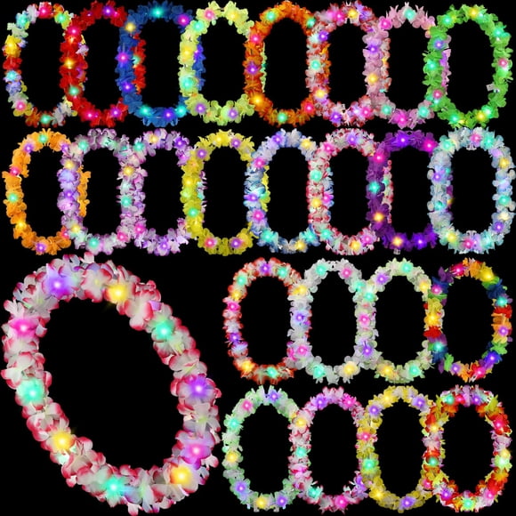 Collar Sherr con forma de leis hawaiano LED, 48 unidades, 100 cm, con iluminación