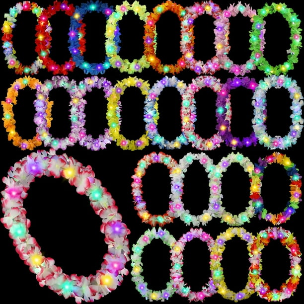 Collar Sherr con forma de leis hawaiano LED, 48 unidades, 100 cm, con iluminación
