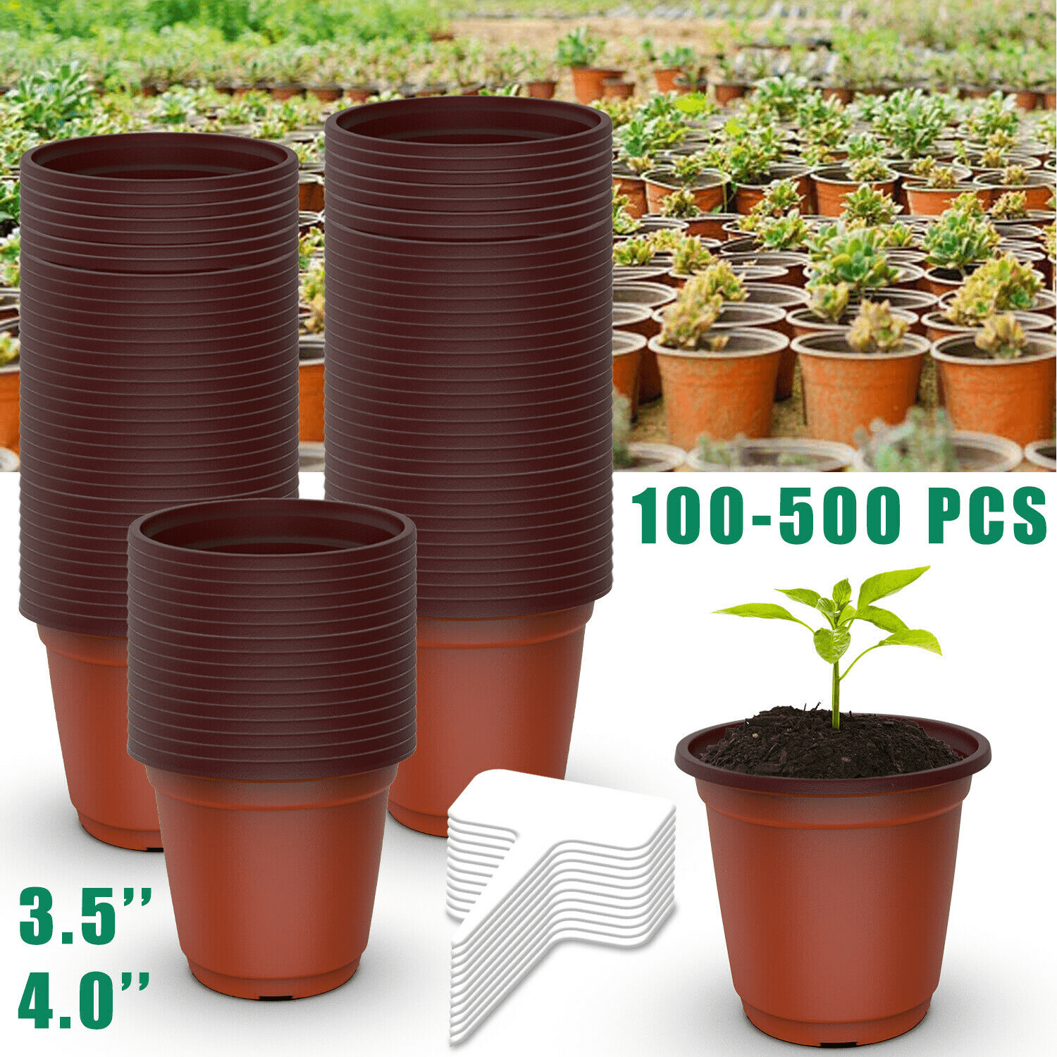 Max 500 PCS Plastic Plant Flower Pot Nursery Seedlings Pot Container 3.