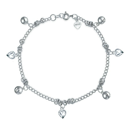 Bling Jewelry Womens Pattilu Indian Paayal Jhanjar Ghungroo Bead Heart Charm Anklet Ankle Bracelet .925 Sterling Silver