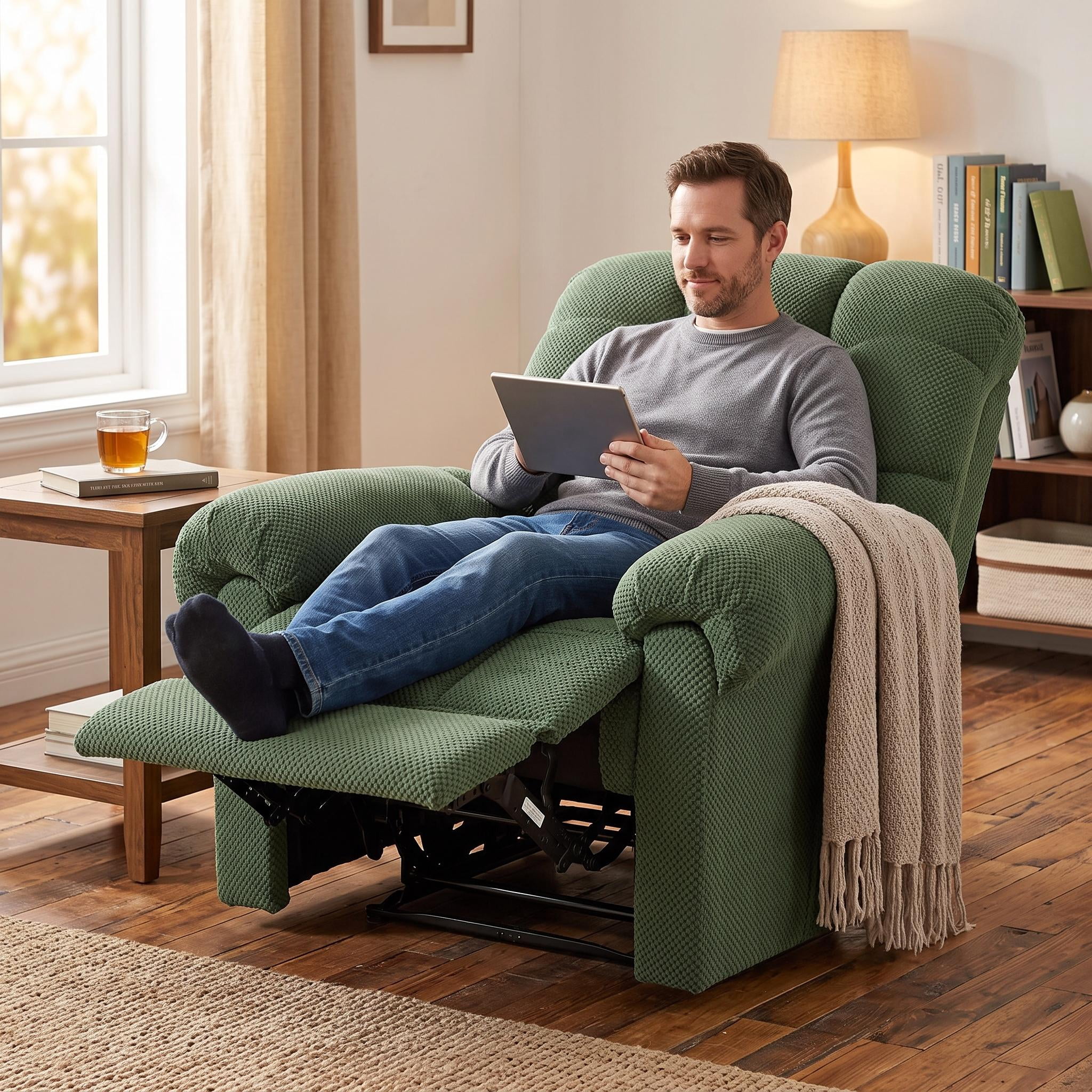 Homy Casa Overstuffed Manual Recliner Chair with Footrest, Fabric Lounge Chair for Nursery and Living Room