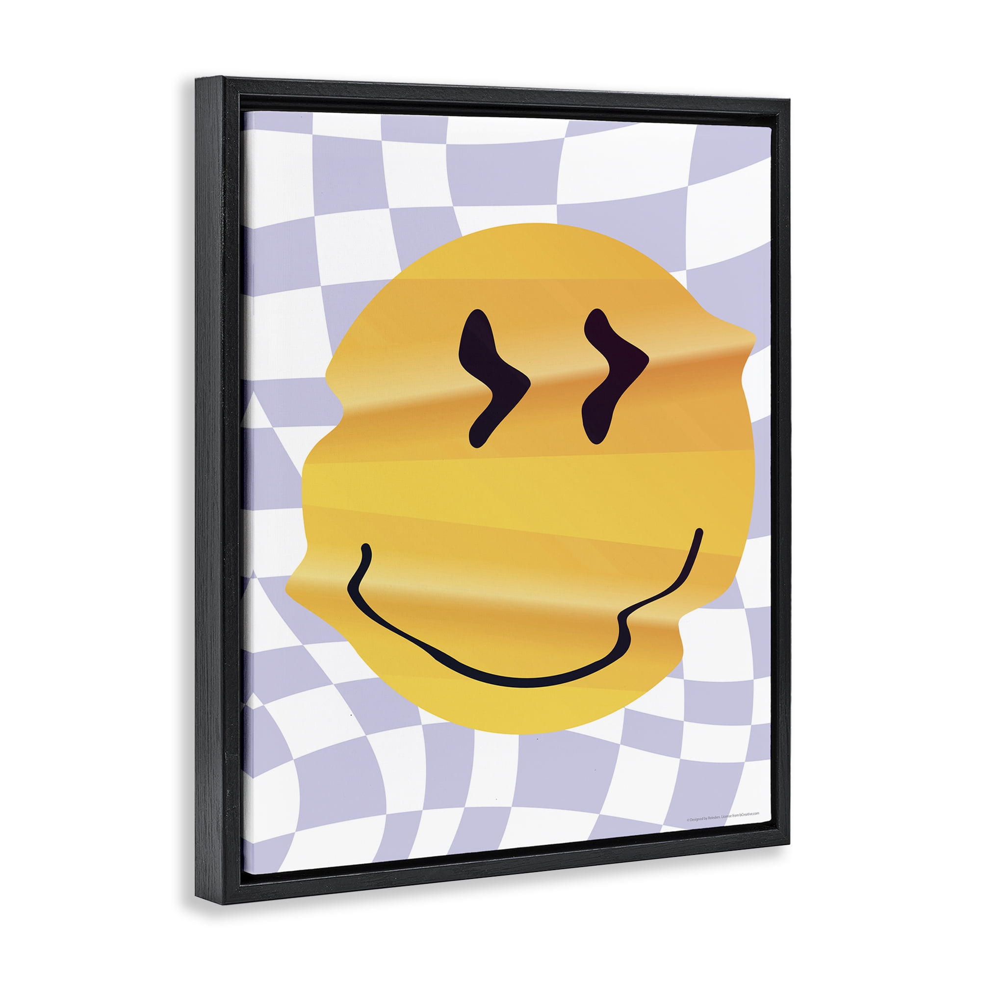 Stupell Industries Wavy Checkered Smile Abstract Painting Black Floater Framed Canvas Art Print Wall Art, 17 x 21