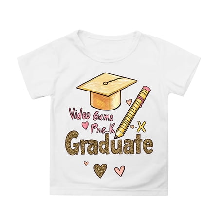 Xijirk Girls Shirts Toddler Adorable Cartoon Print Short Sleeve T Shirt Round Neck Casual Top for Everyday Wear Graduation Photos Soft Breathable Loose Fit Tee Boys Shirts 3-4 Years White