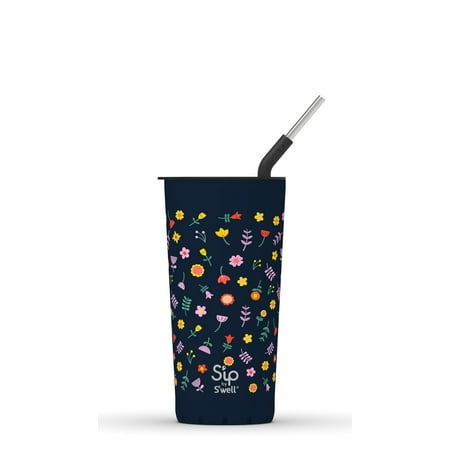 S'ip by S'well Vacuum Insulated Stainless Steel Takeaway Tumbler, Wildflower, 24 oz