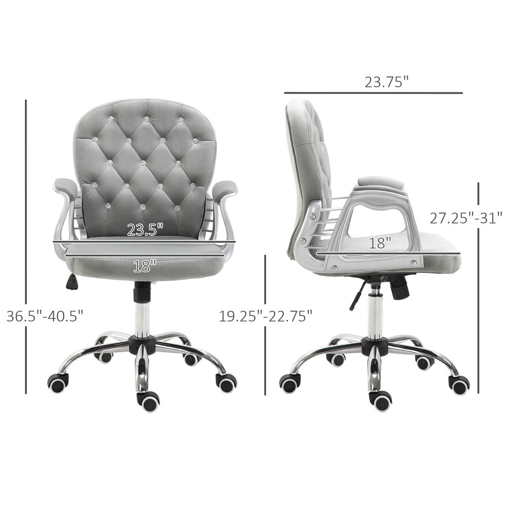 Demi Bonn Executive Home Office Chair, Ergonomic Mid-Back with Padded Armrests, Swivel Base, Easy Assembly, Velvet Button Tufted Desk Chair, Gray