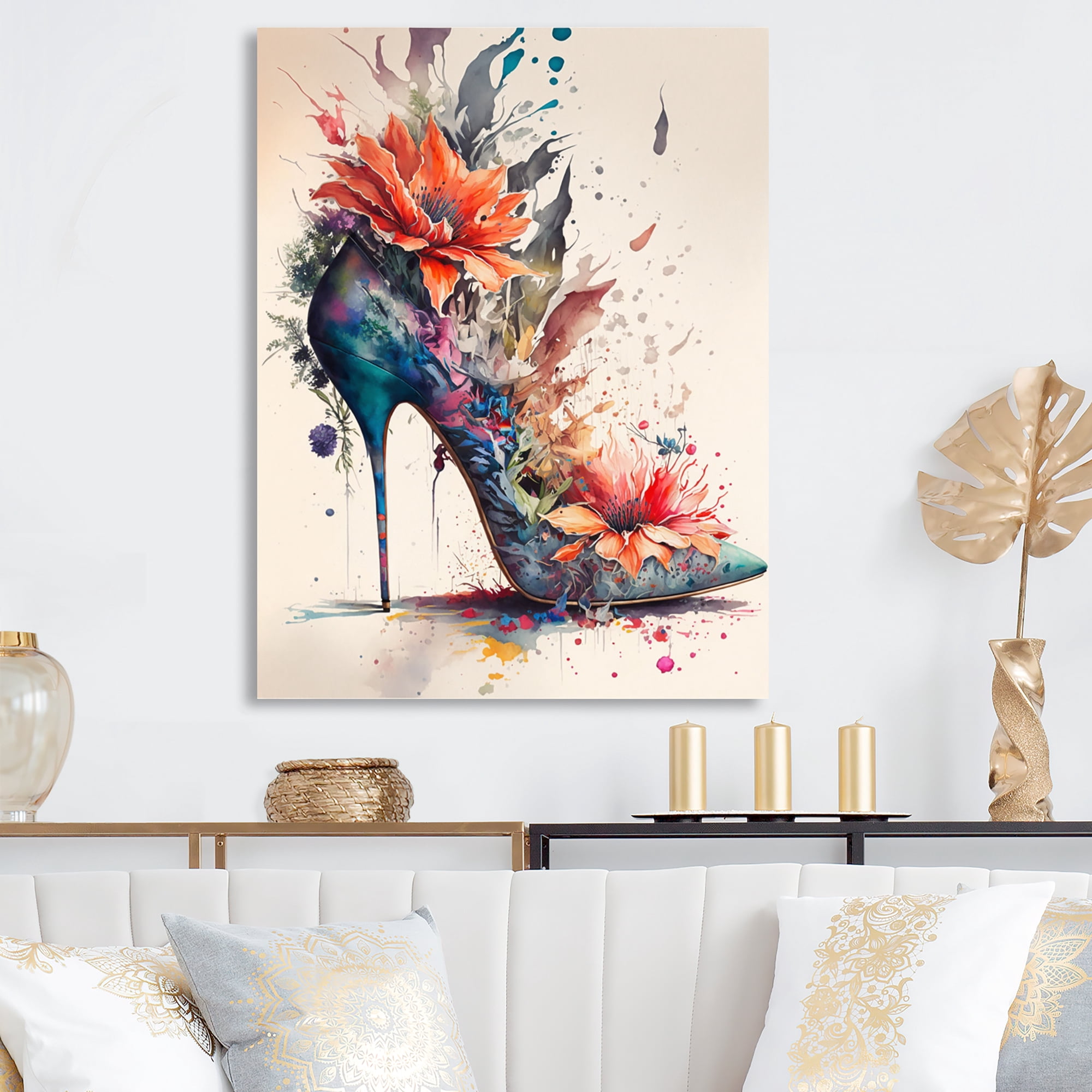 Designart Floral Bouquet High Heel Shoes II Canvas Wall Art