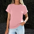 thumbnail image 2 of Lumtrix Womens Crew Neck Rolled Short Sleeve T Shirts Summer Cute Casual Oversized Tee Spring Solid Tops Pink S, 2 of 6
