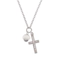 thumbnail image 2 of Delight Jewelry Opaque White Faceted Glass Spinner Be Strong and Courageous Engraved Cross Zoey Necklace, 28", 2 of 4